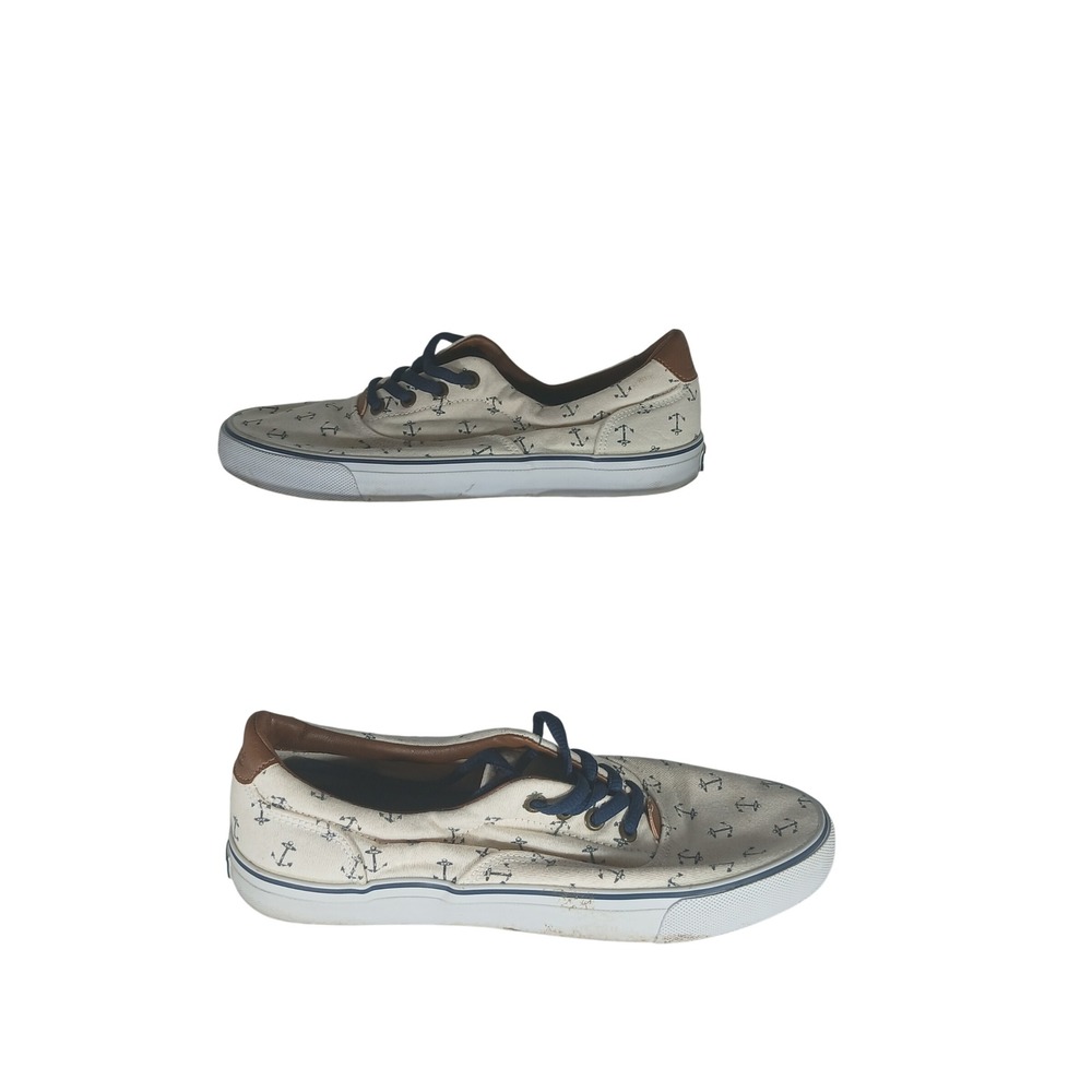 G.H. Bass Navigate Critter Sneakers 6M Cream Anchor Print Nautical Preppy Canvas
